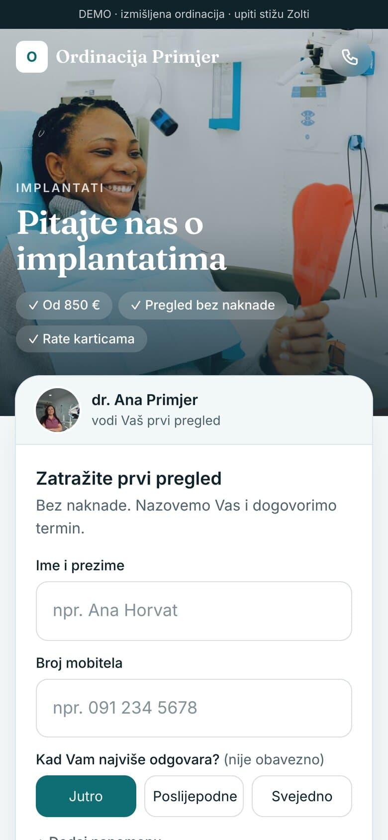 Stranica s ponudom na mobitelu